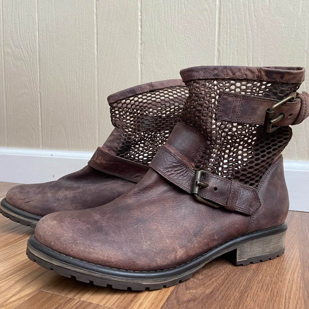 Steve Madden Flank Ankle Knit Moto Mesh Biker Boots